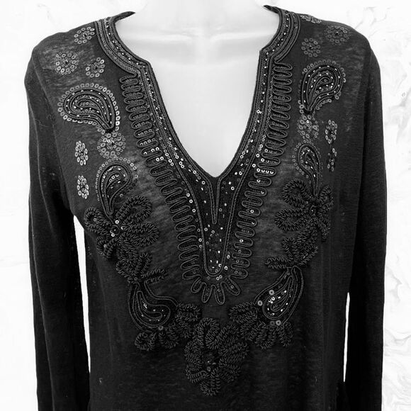 Black Embroidered Tunic- Size Small- Black - Picture 1 of 7